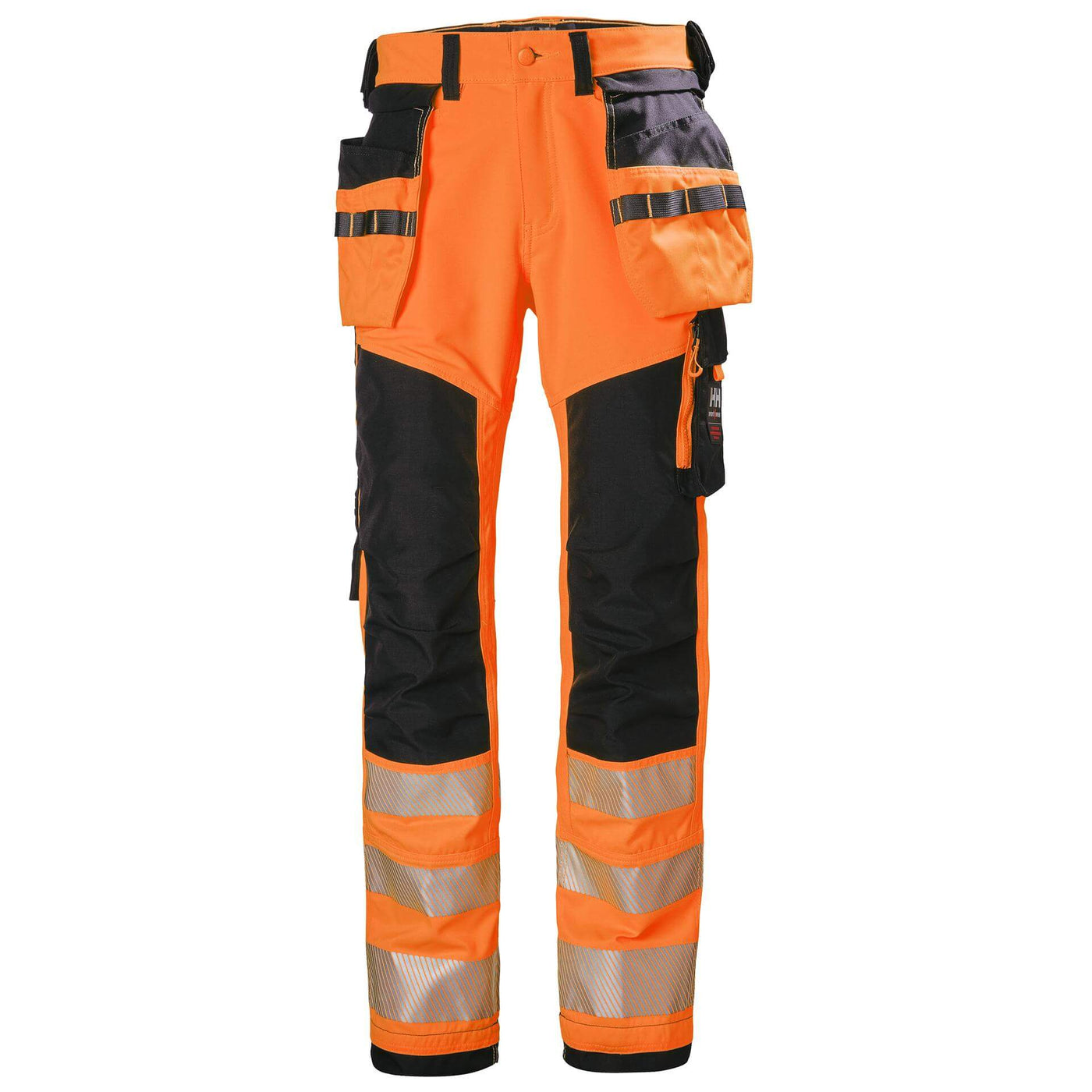 Helly Hansen ICU Hi Vis Construction Stretch Work Trousers Class 2 Orange/Ebony 1 Front #colour_orange-ebony