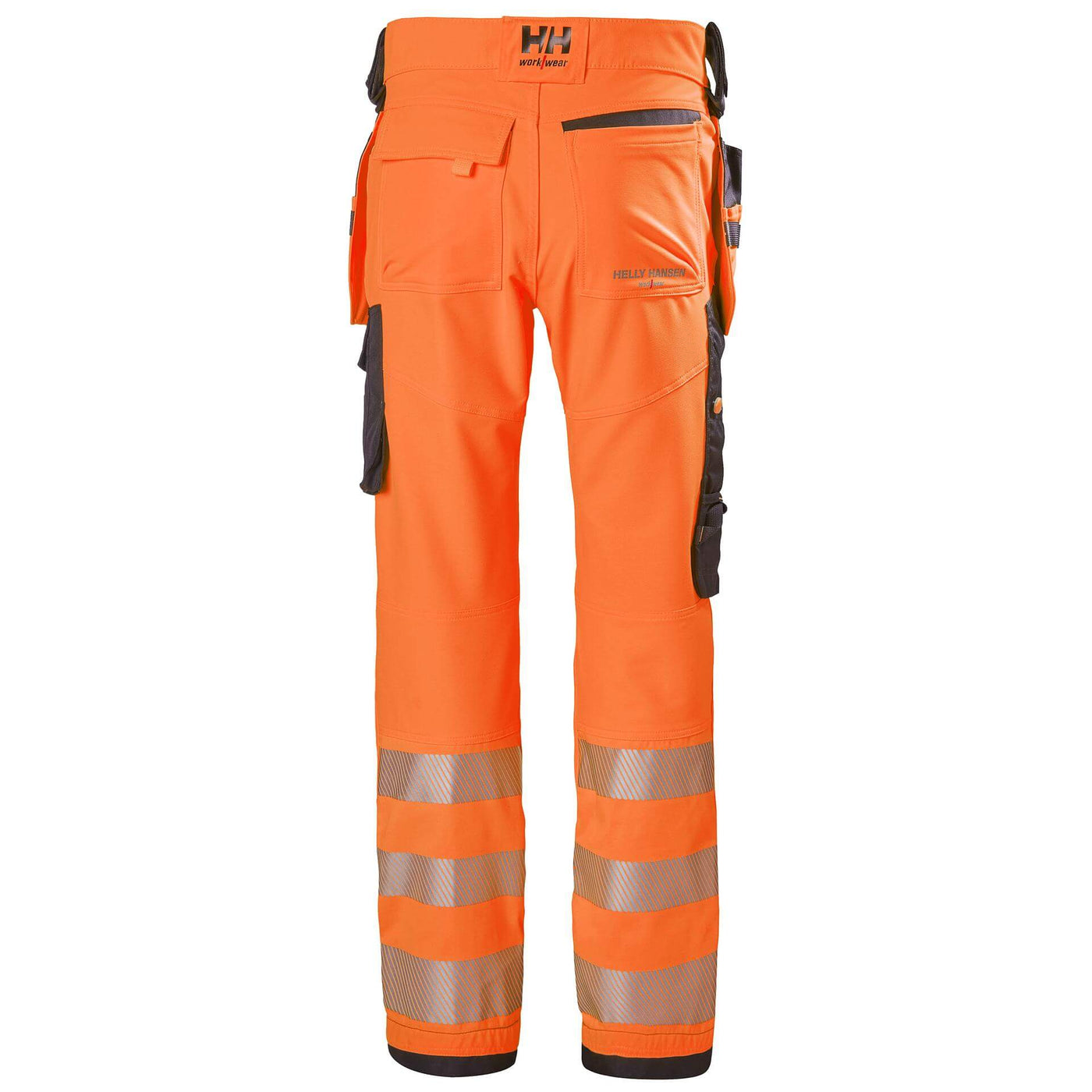 Helly Hansen ICU Hi Vis Construction Stretch Work Trousers Class 2 Orange/Ebony 2 Rear #colour_orange-ebony