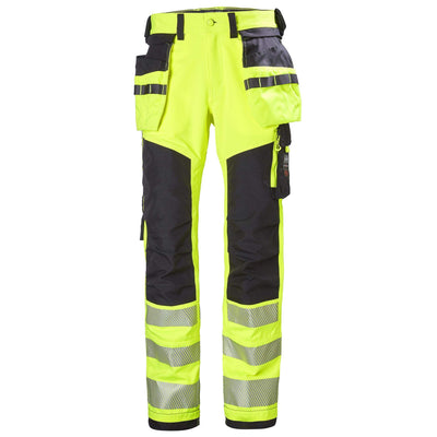 Helly Hansen ICU Hi Vis Construction Stretch Work Trousers Class 2 Yellow/Ebony 1 Front #colour_yellow-ebony