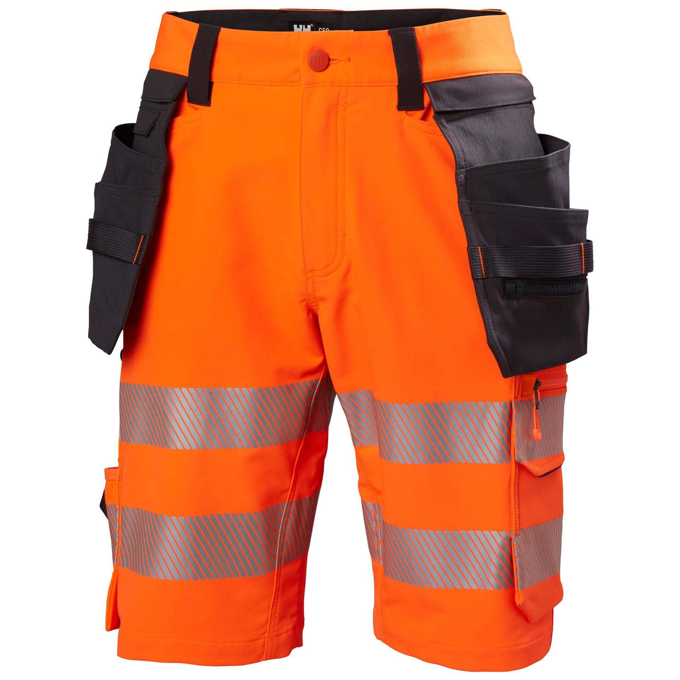 Helly Hansen ICU Hi Vis Stretch Construction Shorts Orange/Ebony 1 Front #colour_orange-ebony
