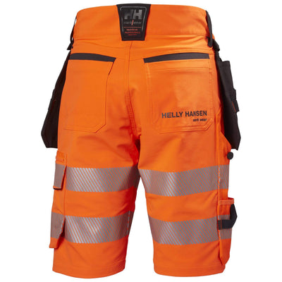 Helly Hansen ICU Hi Vis Stretch Construction Shorts Orange/Ebony 2 Rear #colour_orange-ebony
