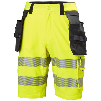 Helly Hansen ICU Hi Vis Stretch Construction Shorts Yellow/Ebony 1 Front #colour_yellow-ebony