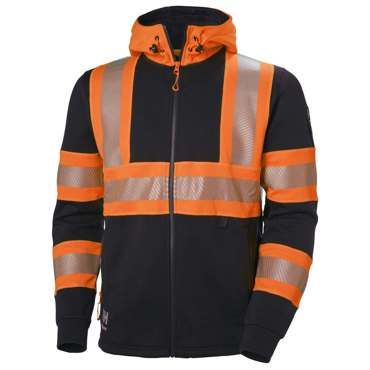 Helly Hansen ICU Hi Vis Zip Hoodie Orange/Ebony 1 Front #colour_orange-ebony