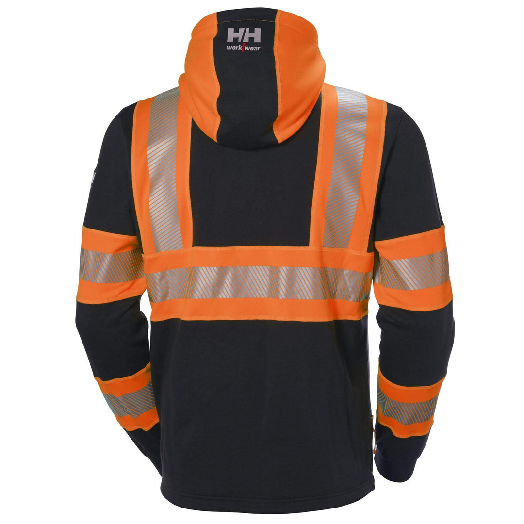 Helly Hansen ICU Hi Vis Zip Hoodie Orange/Ebony 2 Rear #colour_orange-ebony