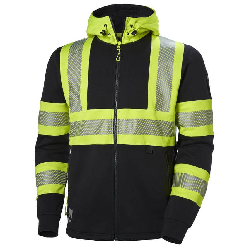 Helly Hansen ICU Hi Vis Zip Hoodie Yellow/Ebony 1 Front #colour_yellow-ebony