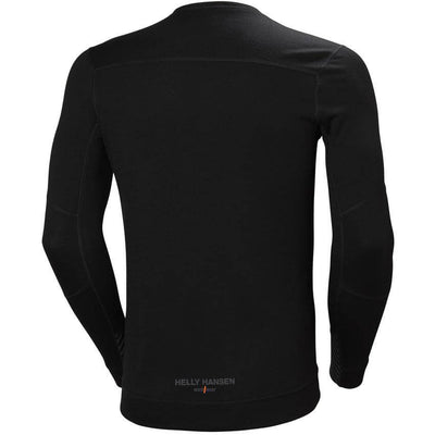 Helly Hansen Lifa Baselayer Merino Crewneck Long Sleeve Shirt Black 2 Rear #colour_black