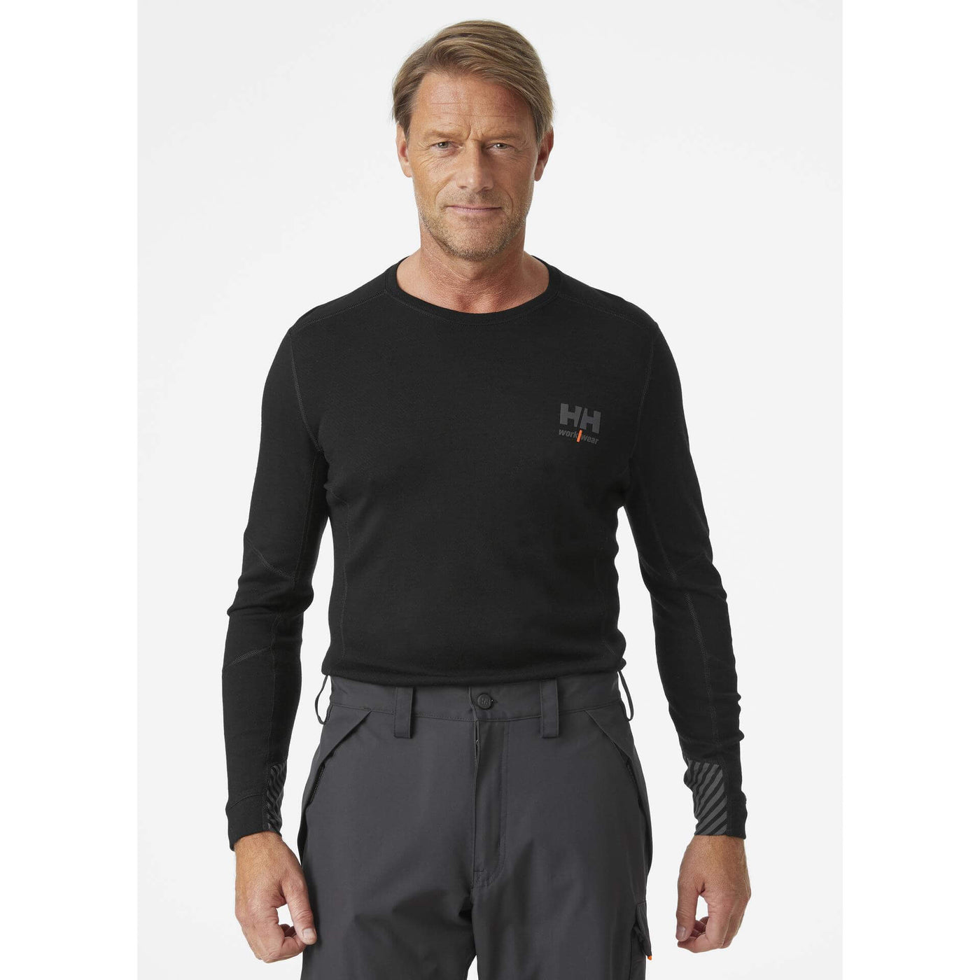 Helly Hansen Lifa Baselayer Merino Crewneck Long Sleeve Shirt Black 3 On Body 1#colour_black