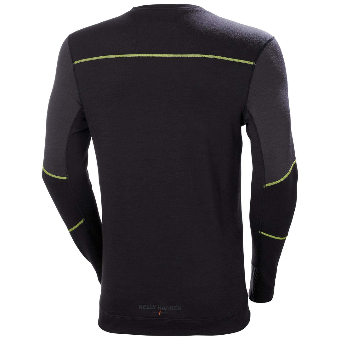 Helly Hansen Lifa Baselayer Merino Crewneck Long Sleeve Shirt Black/Ebony 2 Rear #colour_black-ebony