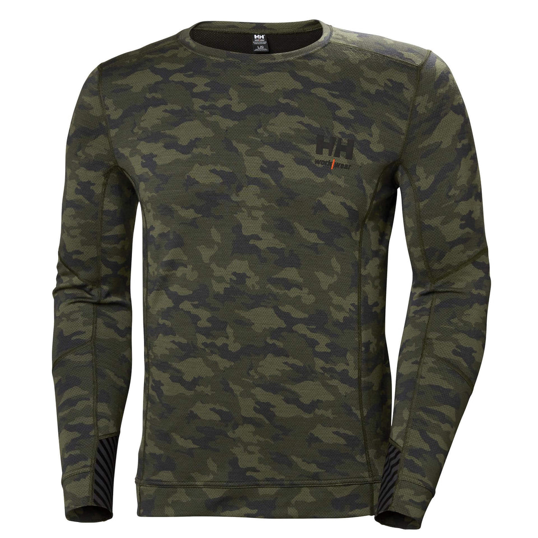 Helly Hansen Lifa Baselayer Merino Crewneck Long Sleeve Shirt Camo 1 Front #colour_camo