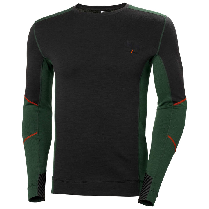 Helly Hansen Lifa Baselayer Merino Crewneck Long Sleeve Shirt Green/Ebony 1 Front #colour_green-ebony