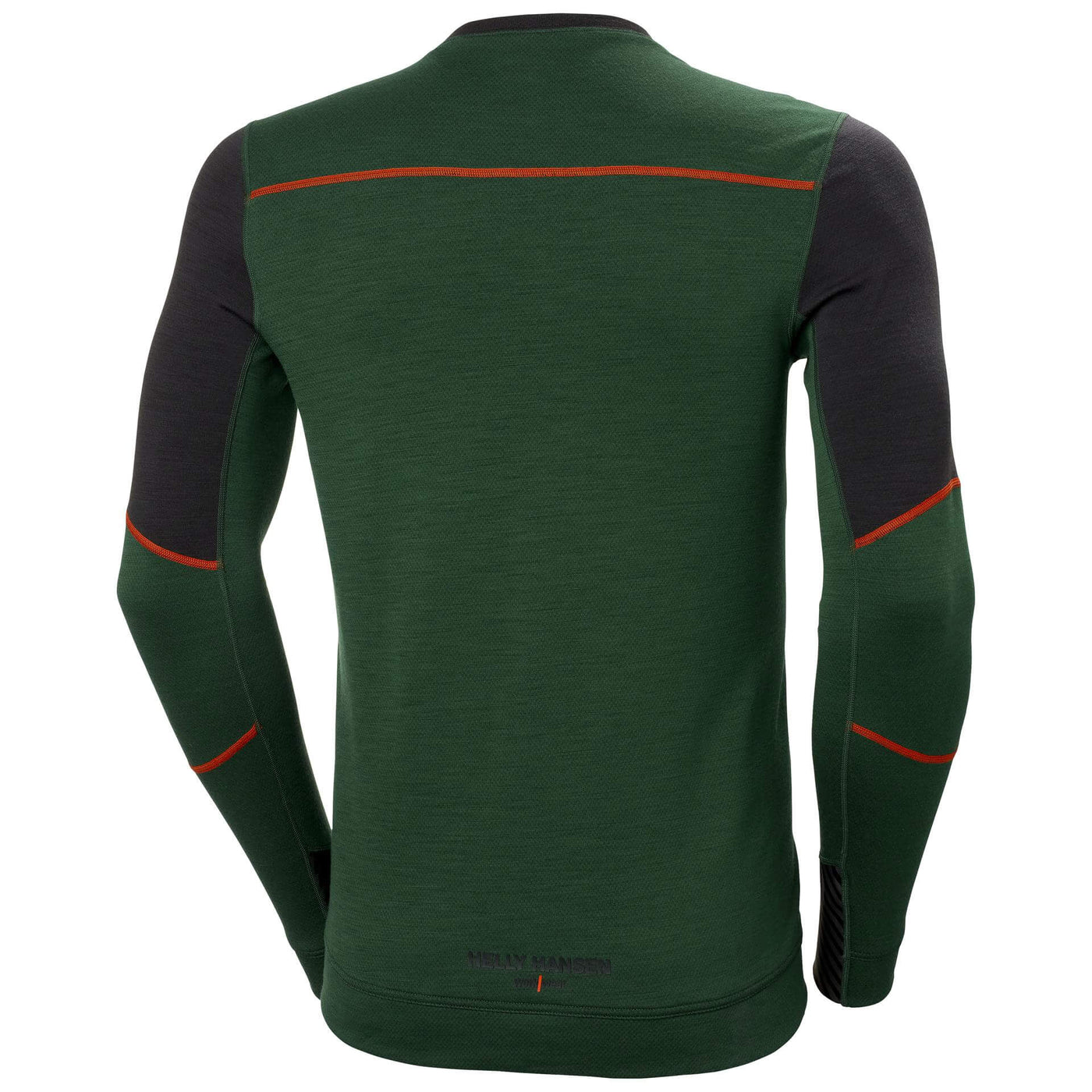 Helly Hansen Lifa Baselayer Merino Crewneck Long Sleeve Shirt Green/Ebony 2 Rear #colour_green-ebony