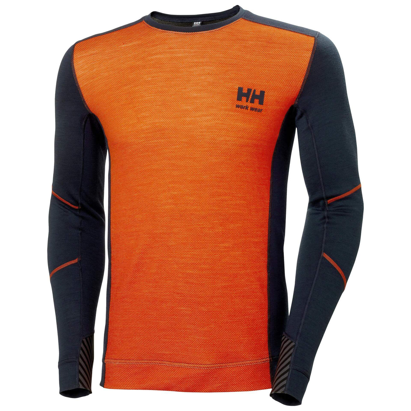 Helly Hansen Lifa Baselayer Merino Crewneck Long Sleeve Shirt Navy/Dark Orange 1 Front #colour_navy-dark-orange