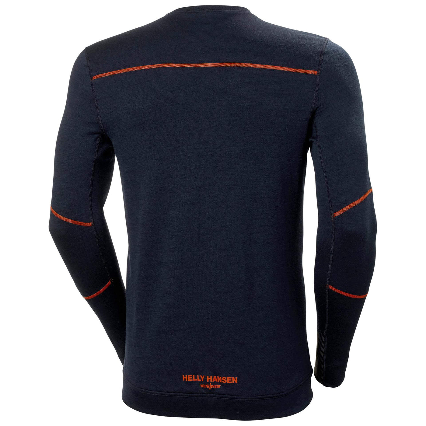 Helly Hansen Lifa Baselayer Merino Crewneck Long Sleeve Shirt Navy/Dark Orange 2 Rear #colour_navy-dark-orange