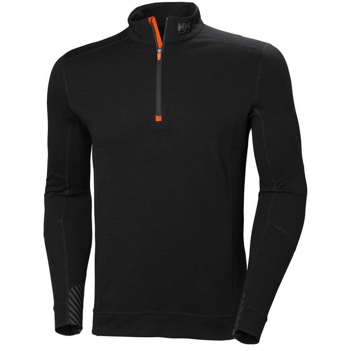 Helly Hansen Lifa Baselayer  Merino Half Zip Long Sleeve Shirt Black 1 Front #colour_black