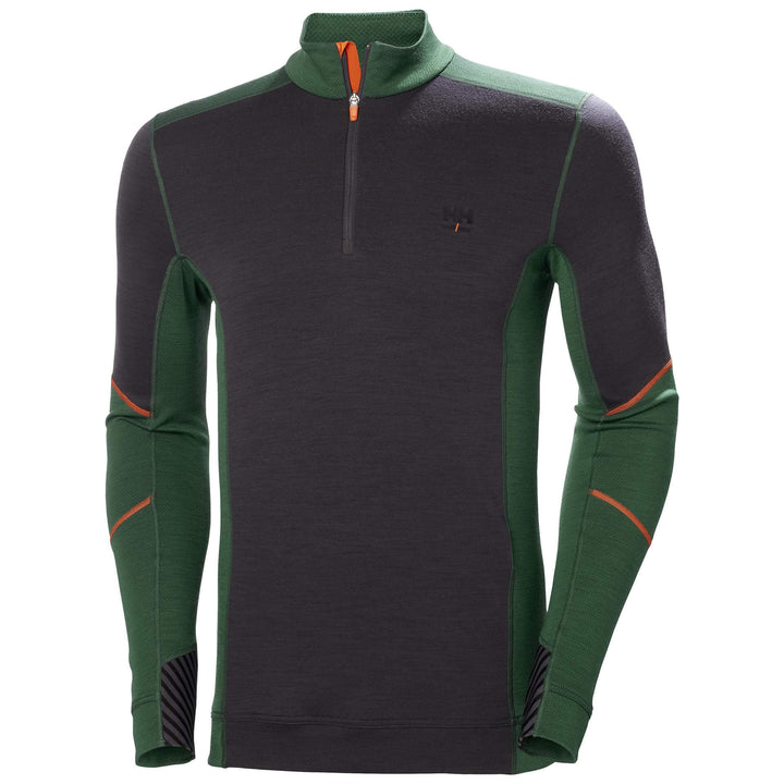 Helly Hansen Lifa Baselayer  Merino Half Zip Long Sleeve Shirt Green/Ebony 1 Front #colour_green-ebony