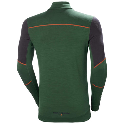 Helly Hansen Lifa Baselayer  Merino Half Zip Long Sleeve Shirt Green/Ebony 2 Rear #colour_green-ebony