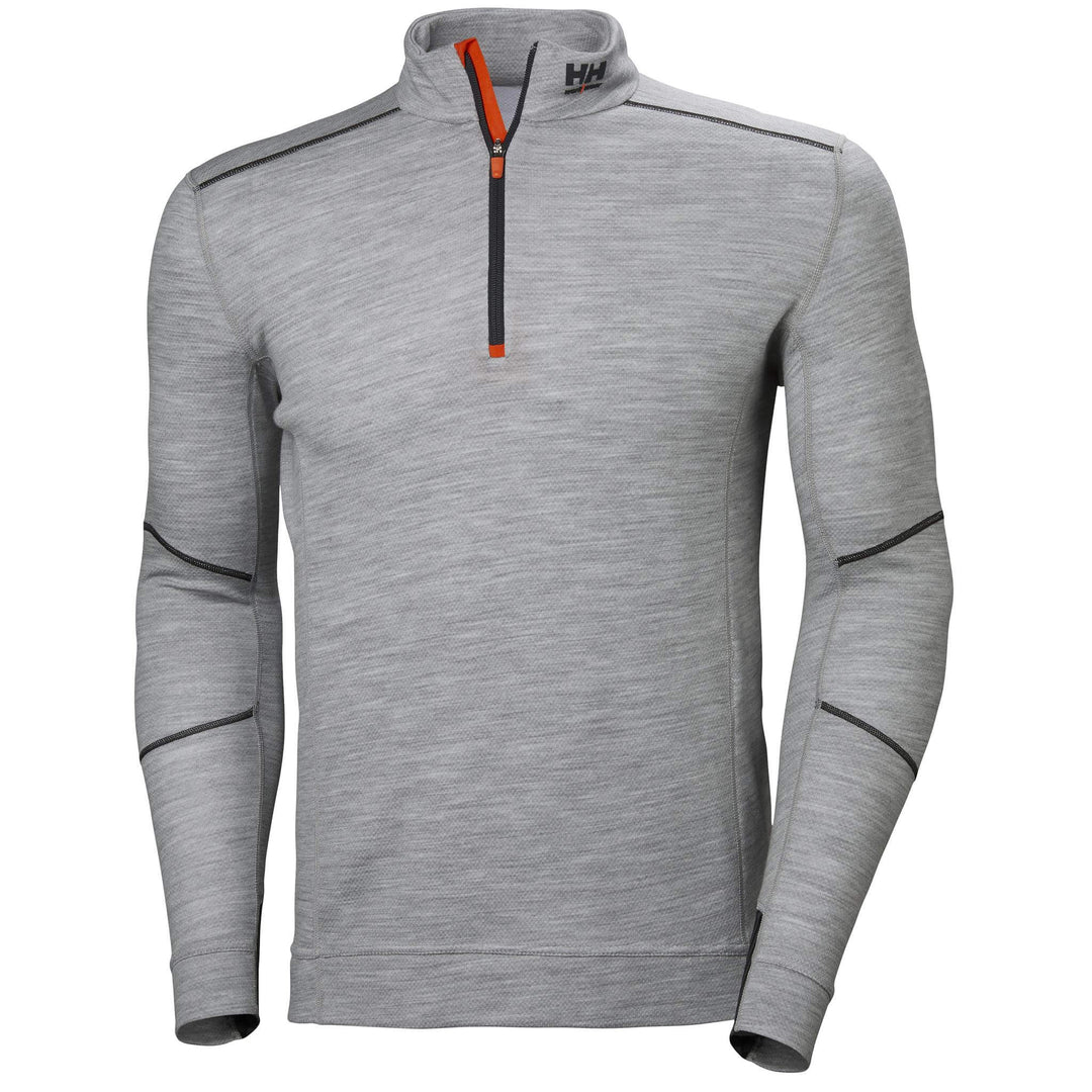 Helly Hansen Lifa Baselayer Merino Half Zip Long Sleeve Shirt Grey Melange 1 Front