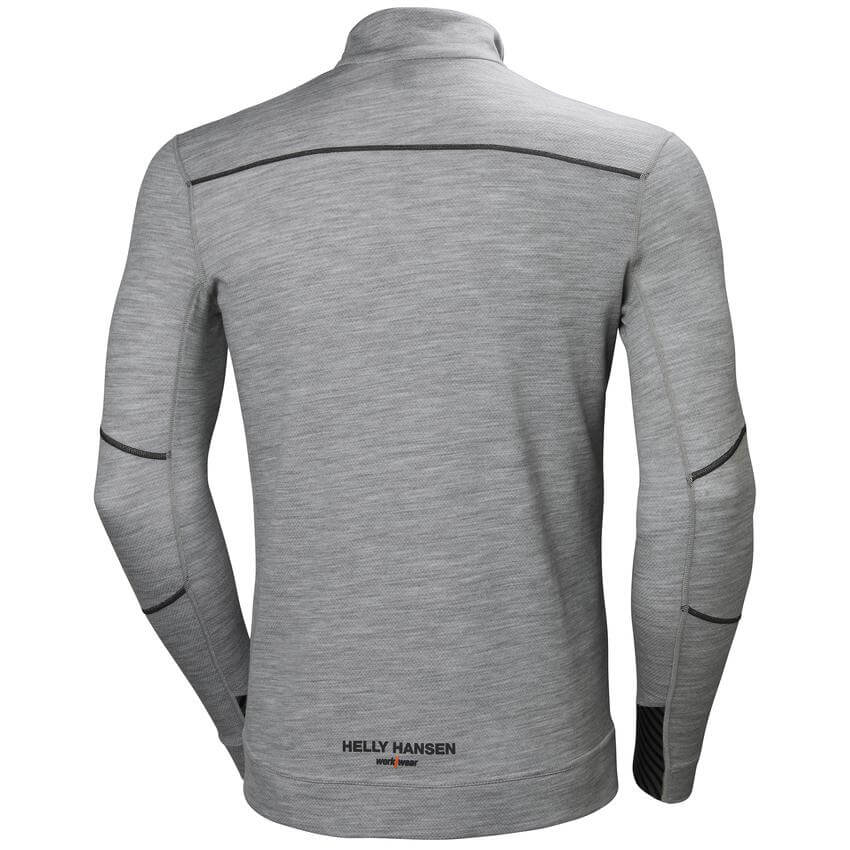 Helly Hansen Lifa Baselayer  Merino Half Zip Long Sleeve Shirt Grey Melange 2 Rear #colour_grey-melange