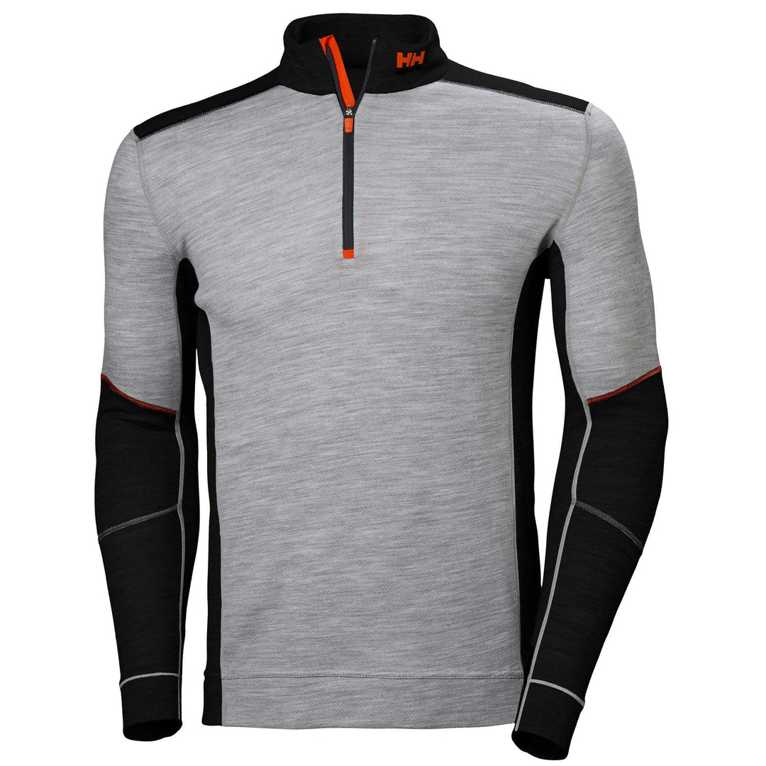 Helly Hansen Lifa Baselayer  Merino Half Zip Long Sleeve Shirt Grey Melange/Black 1 Front #colour_grey-melange-black