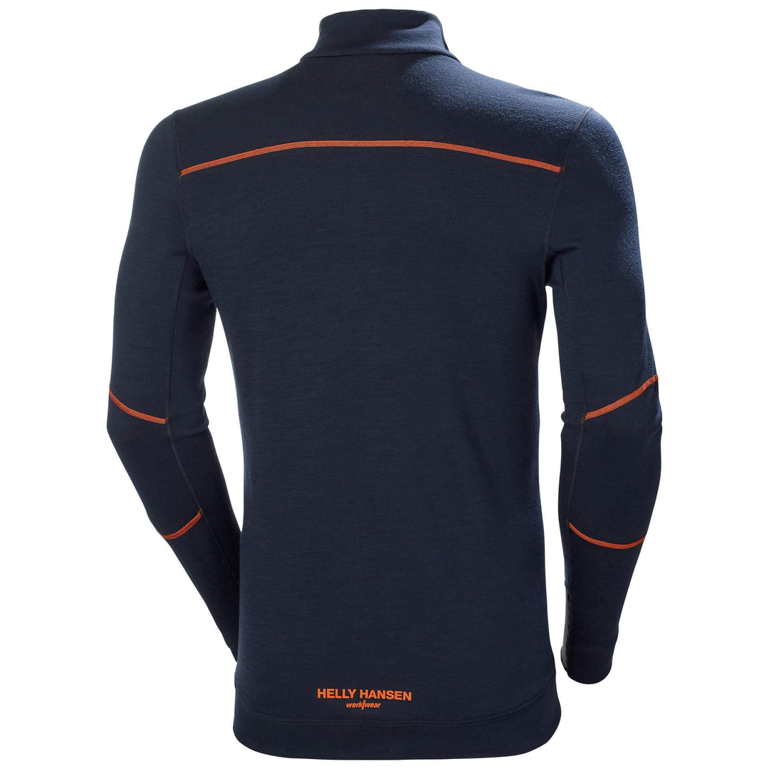 Helly Hansen Lifa Baselayer Merino Half Zip Long Sleeve Shirt Navy/Dark Orange 2 Rear