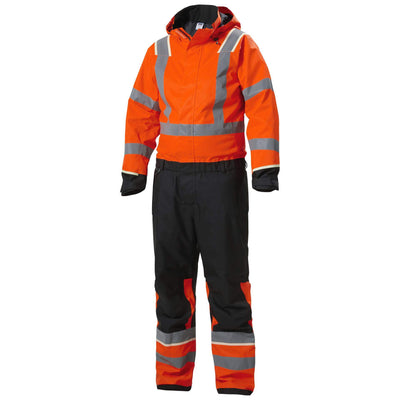 Helly Hansen UC-ME Hi Vis Insulated Winter Overalls Suit Hi Vis Orange/Ebony 1 Front #colour_hi-vis-orange-ebony