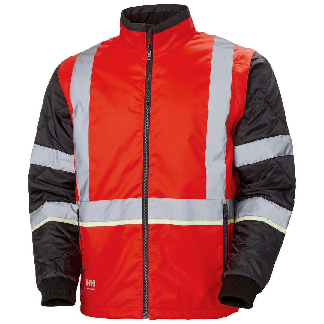 Helly Hansen UC-ME Hi Vis Insulator Jacket Hi Vis Red/Ebony 1 Front #colour_hi-vis-red-ebony