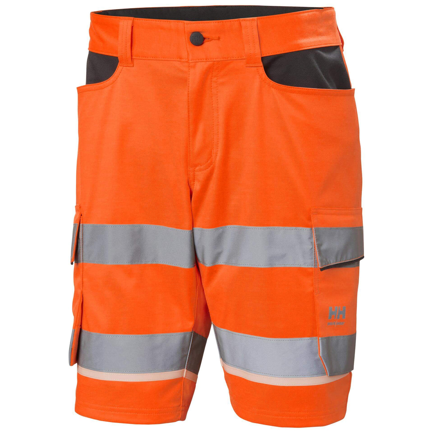 Helly Hansen UC-ME Hi-Vis Stretch Cargo Shorts Orange/Ebony Front#colour_orange-ebony