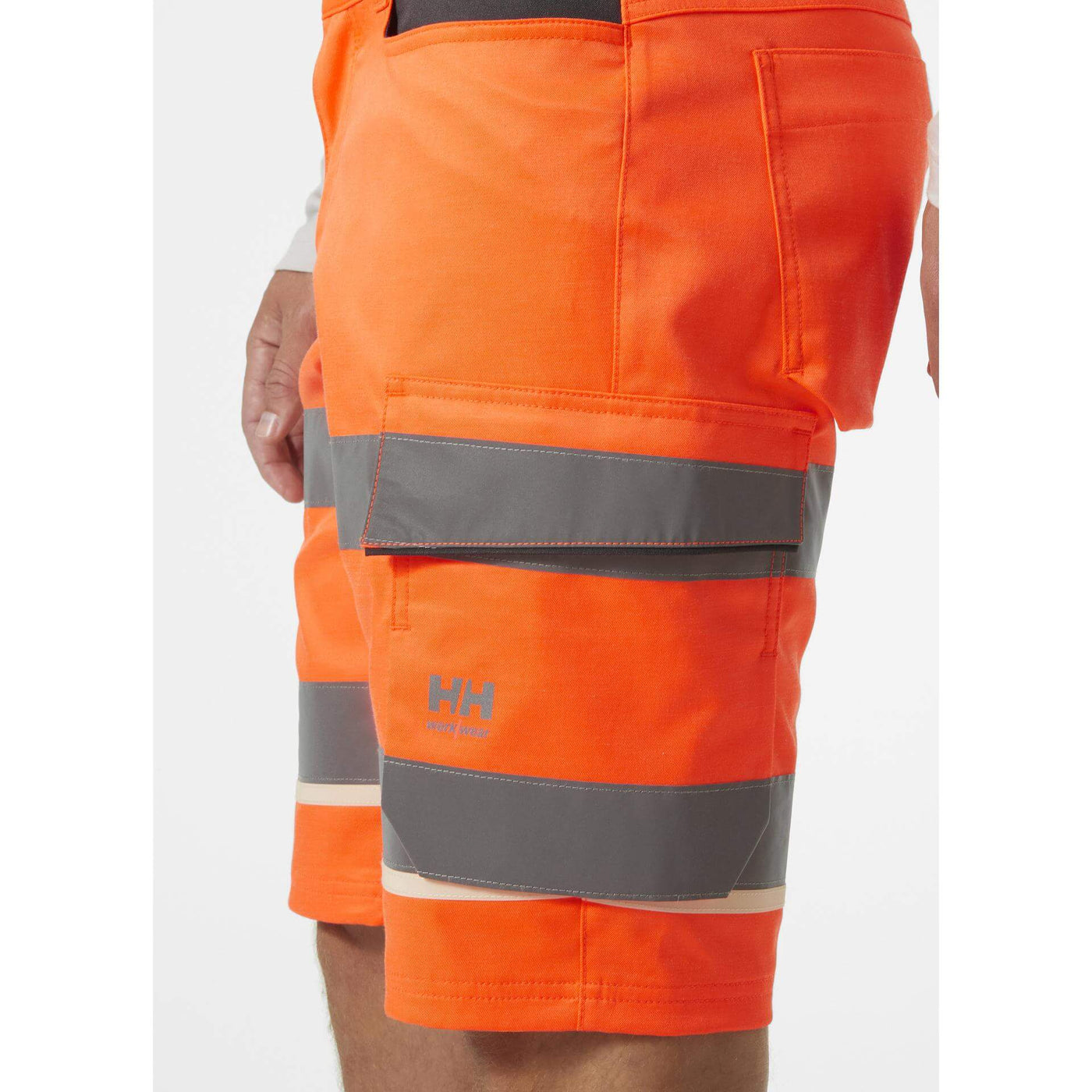 Helly Hansen UC-ME Hi-Vis Stretch Cargo Shorts Orange/Ebony Feature 2#colour_orange-ebony