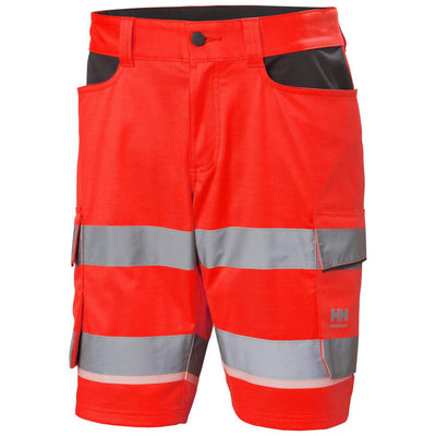 Helly Hansen UC-ME Hi-Vis Stretch Cargo Shorts Red/Ebony Front#colour_red-ebony
