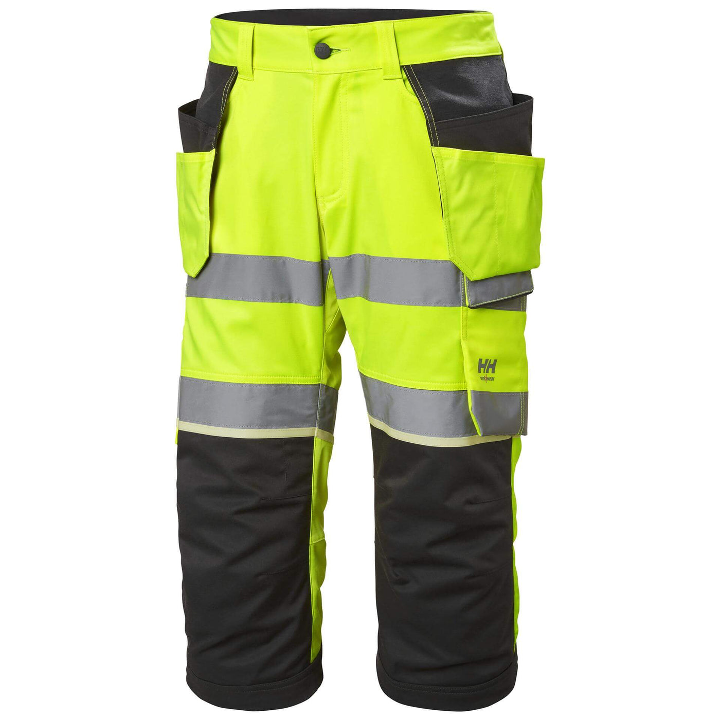 Helly Hansen UC-ME Hi-Vis Stretch Construction Pirate Trousers Yellow/Ebony Front#colour_yellow-ebony