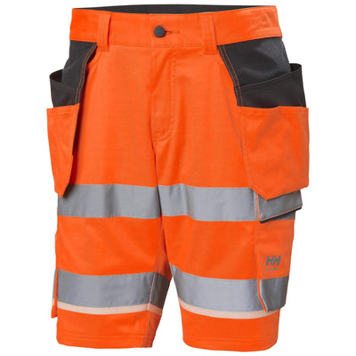 Helly Hansen UC-ME Hi-Vis Stretch Construction Shorts Orange/Ebony Front#colour_orange-ebony