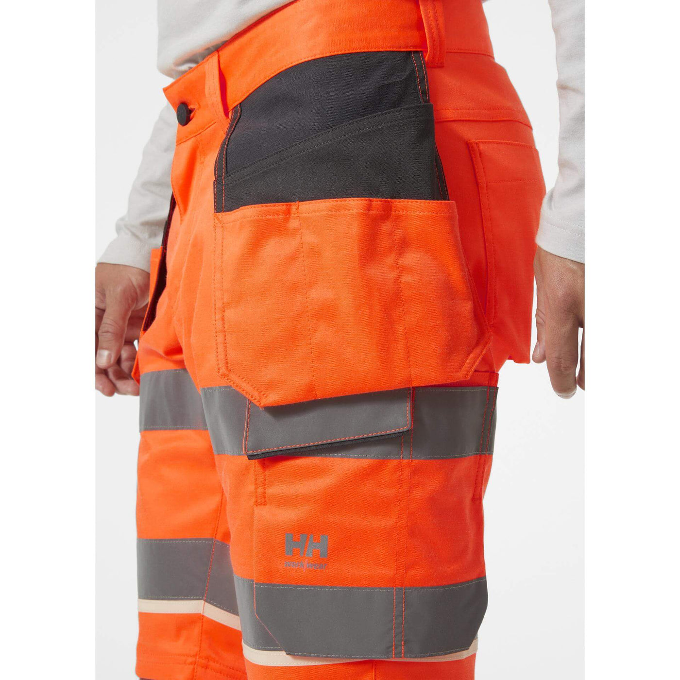 Helly Hansen UC-ME Hi-Vis Stretch Construction Shorts Orange/Ebony Feature 2#colour_orange-ebony