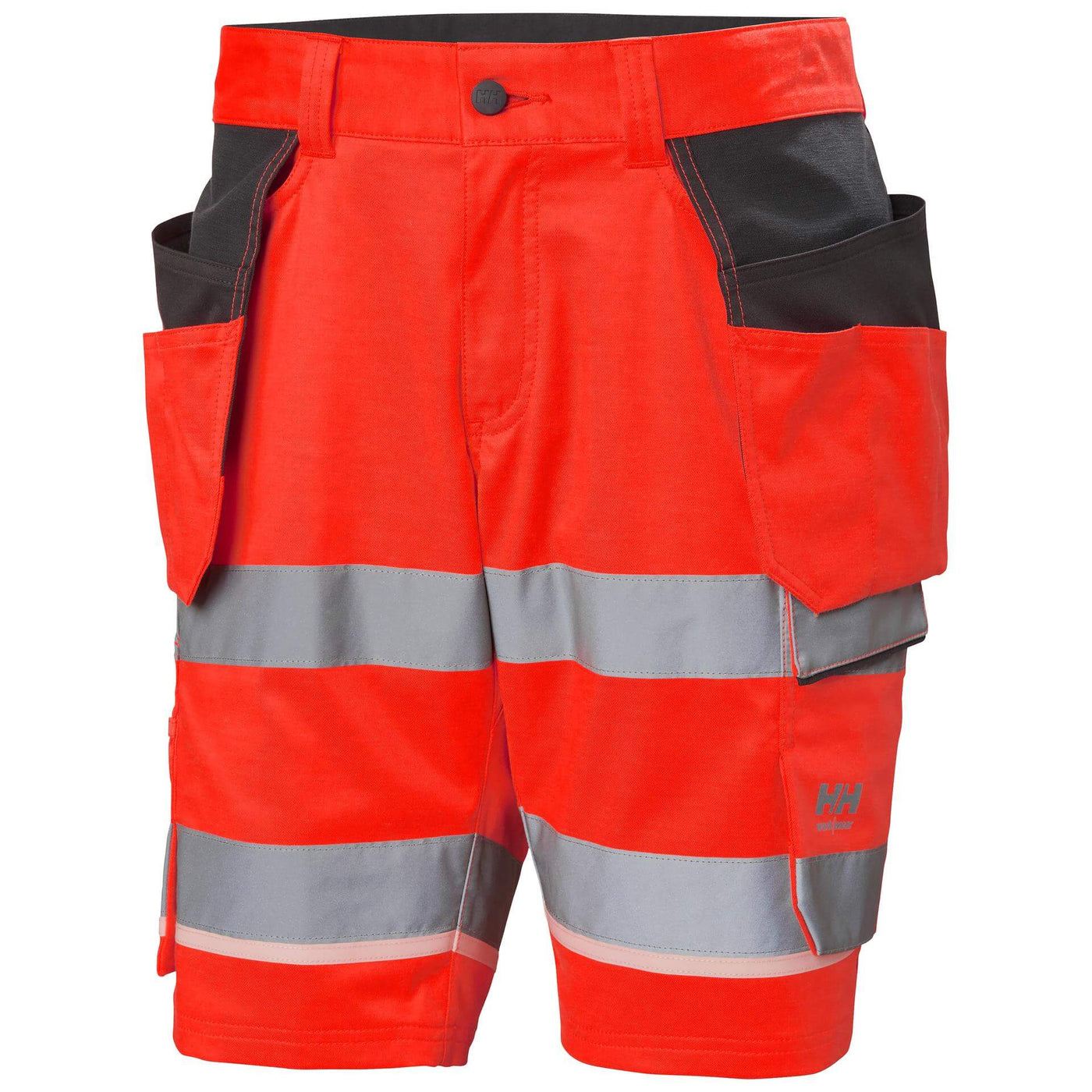 Helly Hansen UC-ME Hi-Vis Stretch Construction Shorts Red/Ebony Front#colour_red-ebony