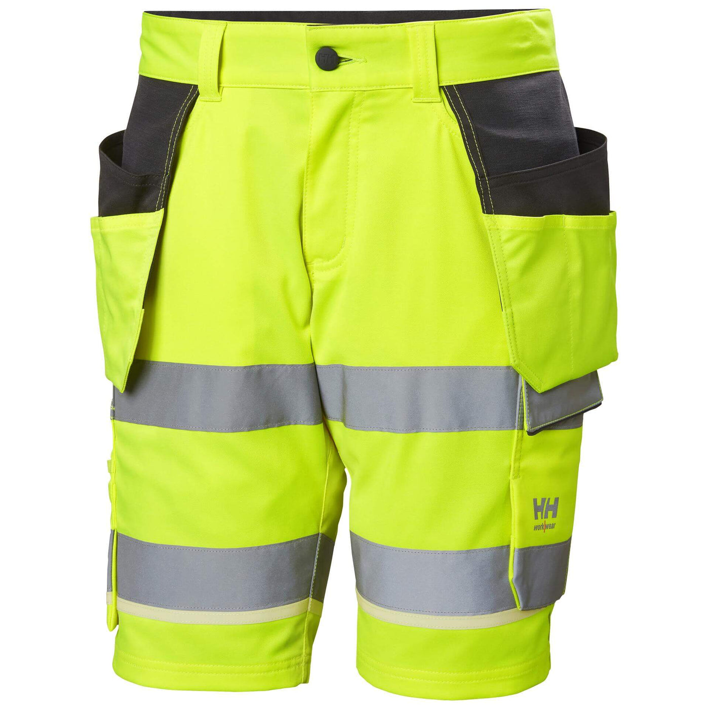 Helly Hansen UC-ME Hi-Vis Stretch Construction Shorts Yellow/Ebony Front#colour_yellow-ebony