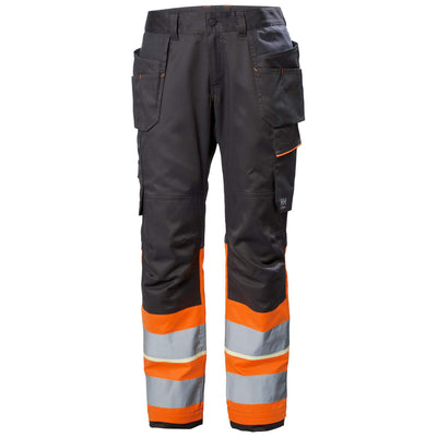 Helly Hansen UC-ME Hi Vis Stretch Construction Trousers Class 1 Hi Vis Orange/Ebony 1 Front #colour_hi-vis-orange-ebony