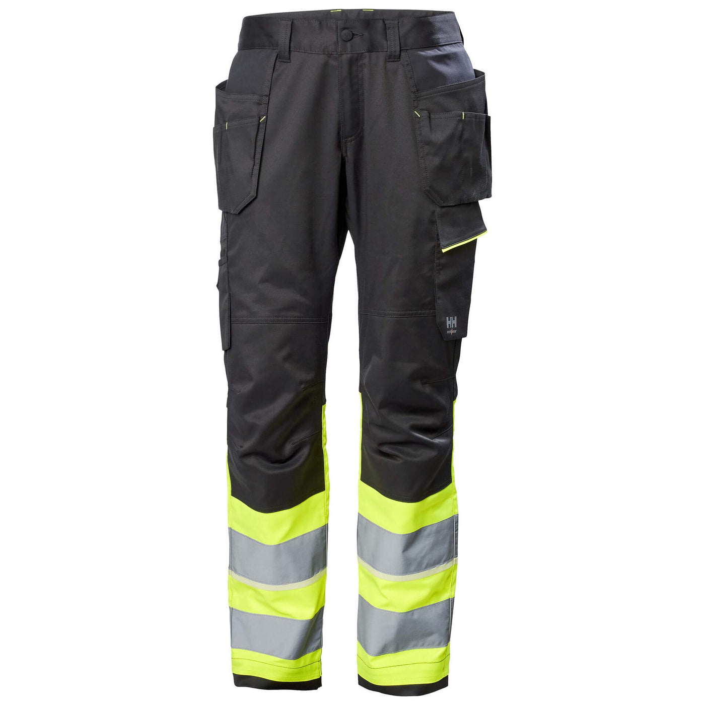 Helly Hansen UC-ME Hi Vis Stretch Construction Trousers Class 1 Hi Vis Yellow/Ebony 1 Front #colour_hi-vis-yellow-ebony