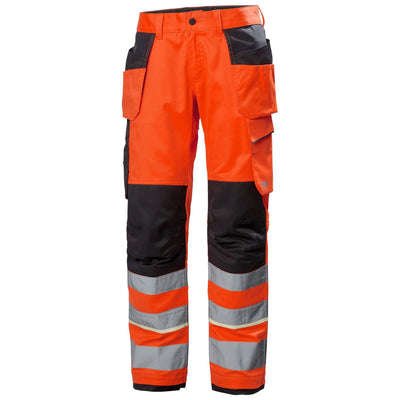 Helly Hansen UC-ME Hi Vis Stretch Construction Trousers Class 2 Hi Vis Red/Ebony 1 Front #colour_hi-vis-red-ebony