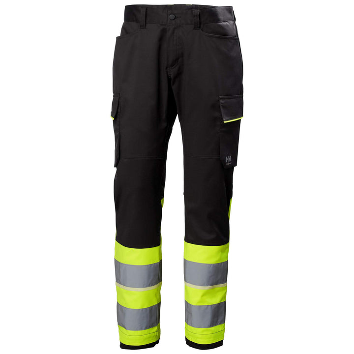 Helly Hansen UC-ME Hi Vis Stretch Service Trousers Class 1 Hi Vis Yellow/Ebony 1 Front #colour_hi-vis-yellow-ebony