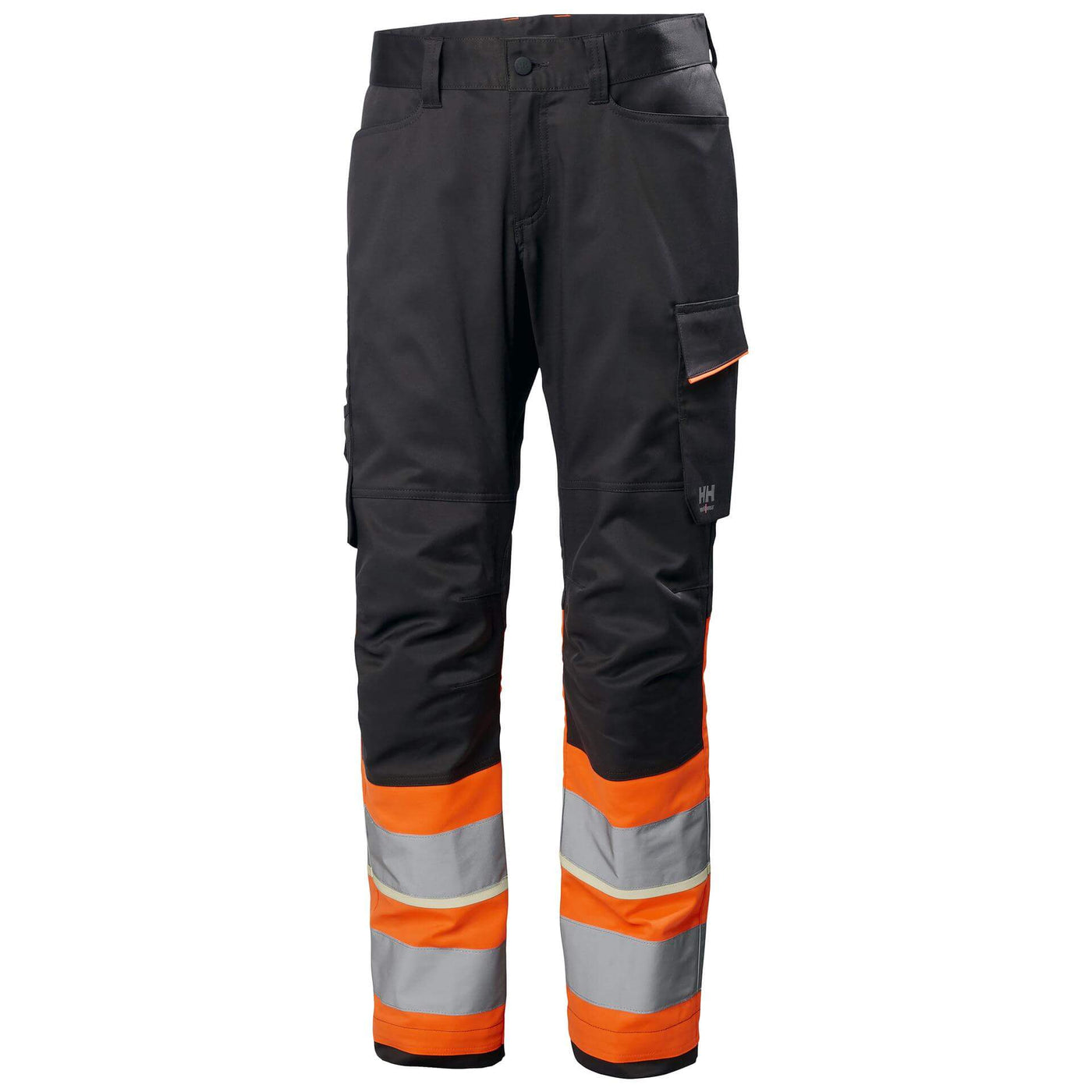 Helly Hansen UC-ME Hi Vis Stretch Work Trousers Class 1 Hi Vis Orange/Ebony 1 Front #colour_hi-vis-orange-ebony