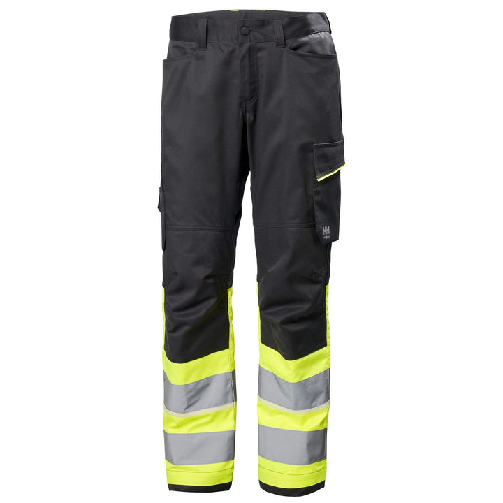 Helly Hansen UC-ME Hi Vis Stretch Work Trousers Class 1 Hi Vis Yellow/Ebony 1 Front #colour_hi-vis-yellow-ebony