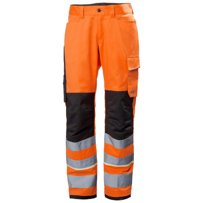 Helly Hansen UC-ME Hi Vis Stretch Work Trousers Class 2 Hi Vis Orange/Ebony 1 Front #colour_hi-vis-orange-ebony