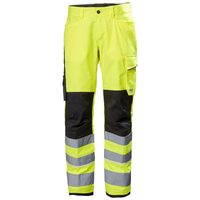 Helly Hansen UC-ME Hi Vis Stretch Work Trousers Class 2 Hi Vis Yellow/Ebony 1 Front #colour_hi-vis-yellow-ebony