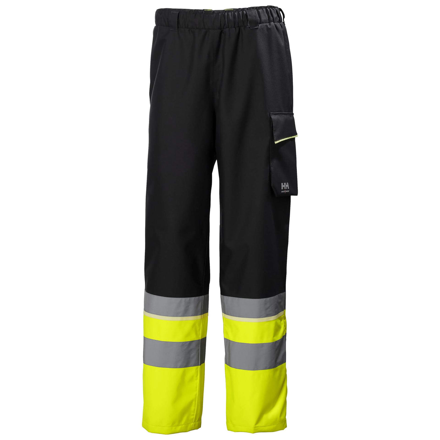 Helly Hansen UC-ME Hi Vis Waterproof Over Trousers Class 1 Hi Vis Yellow/Ebony 1 Front #colour_hi-vis-yellow-ebony