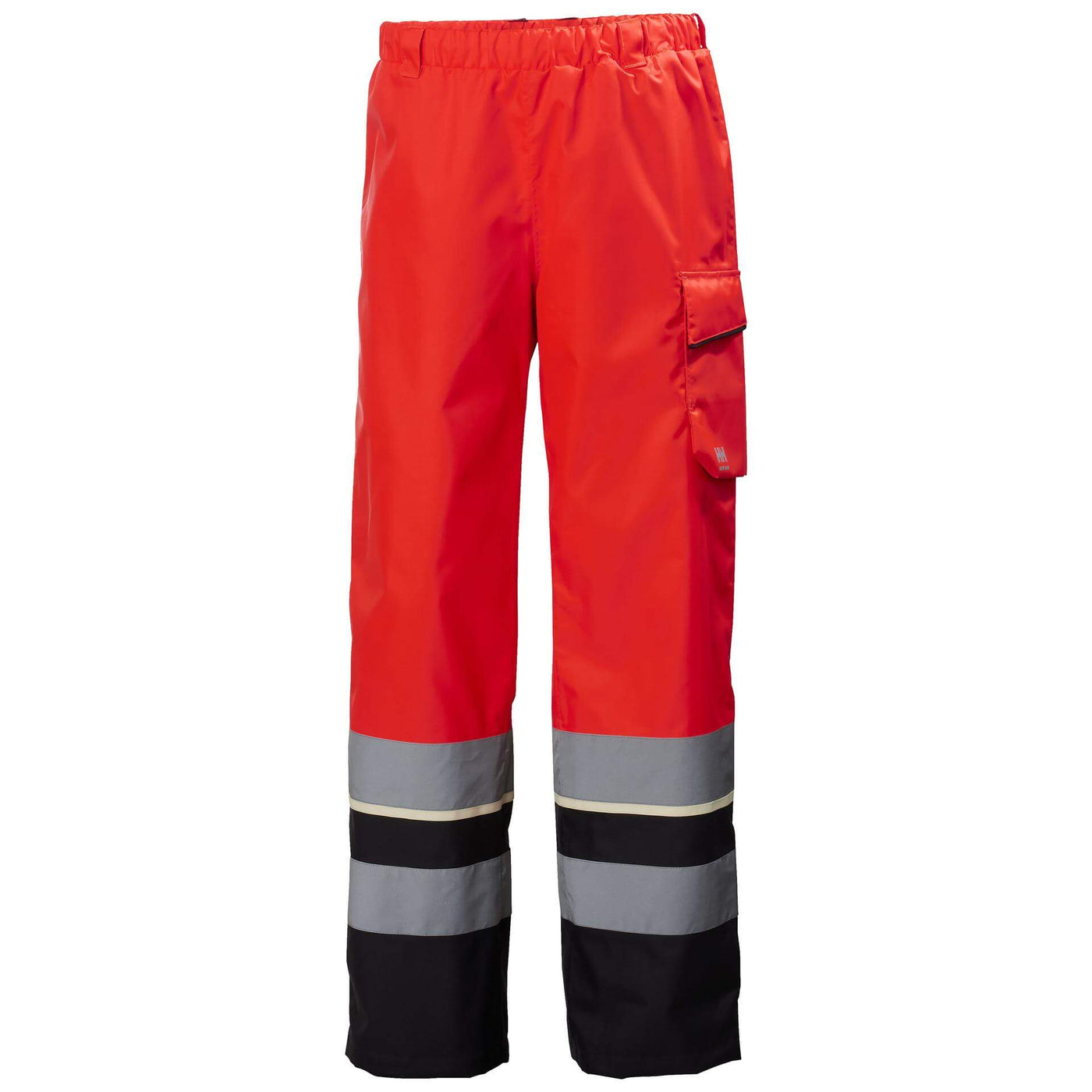 Helly Hansen UC-ME Hi Vis Waterproof Over Trousers Class 2 Hi Vis Red/Ebony 1 Front #colour_hi-vis-red-ebony