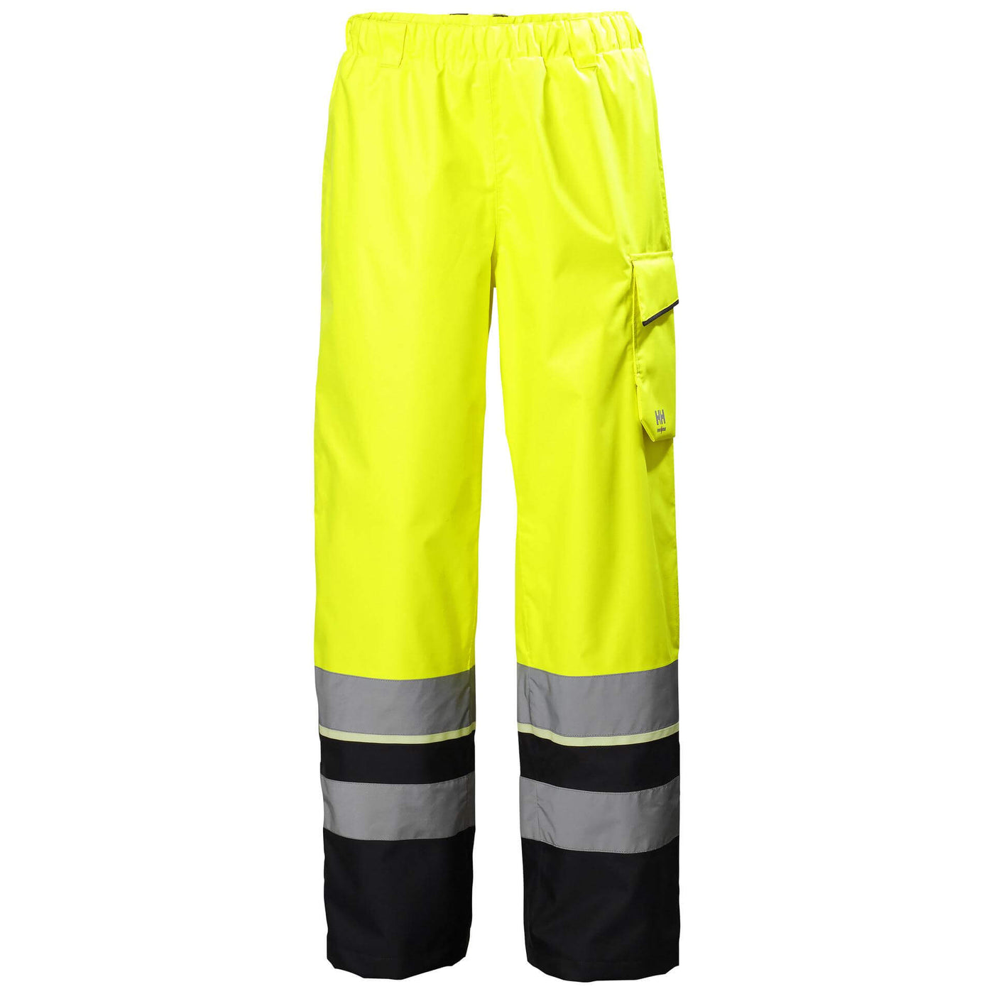 Helly Hansen UC-ME Hi Vis Waterproof Over Trousers Class 2 Hi Vis Yellow/Ebony 1 Front #colour_hi-vis-yellow-ebony
