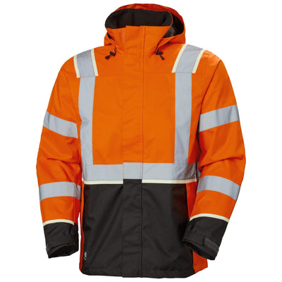 Helly Hansen UC-ME Hi Vis Waterproof Shell Jacket Hi Vis Orange/Ebony 1 Front #colour_hi-vis-orange-ebony