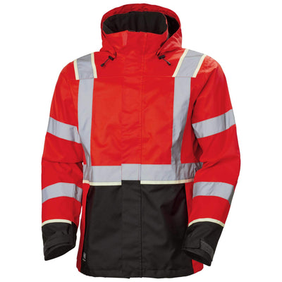 Helly Hansen UC-ME Hi Vis Waterproof Shell Jacket Hi Vis Red/Ebony 1 Front #colour_hi-vis-red-ebony