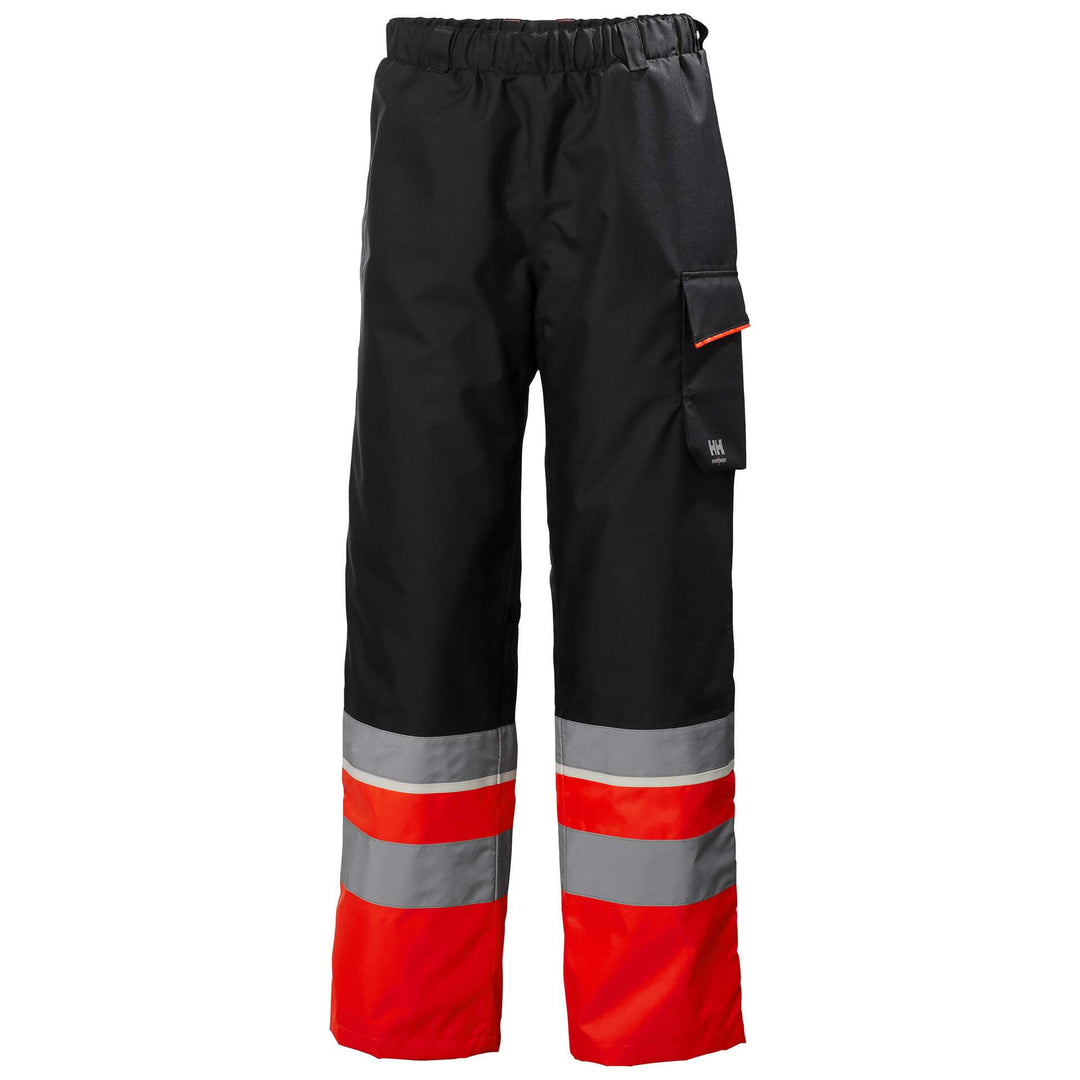 Helly Hansen UC-ME Hi Vis Waterproof Winter Trousers Class 1 Hi Vis Red/Ebony 1 Front #colour_hi-vis-red-ebony