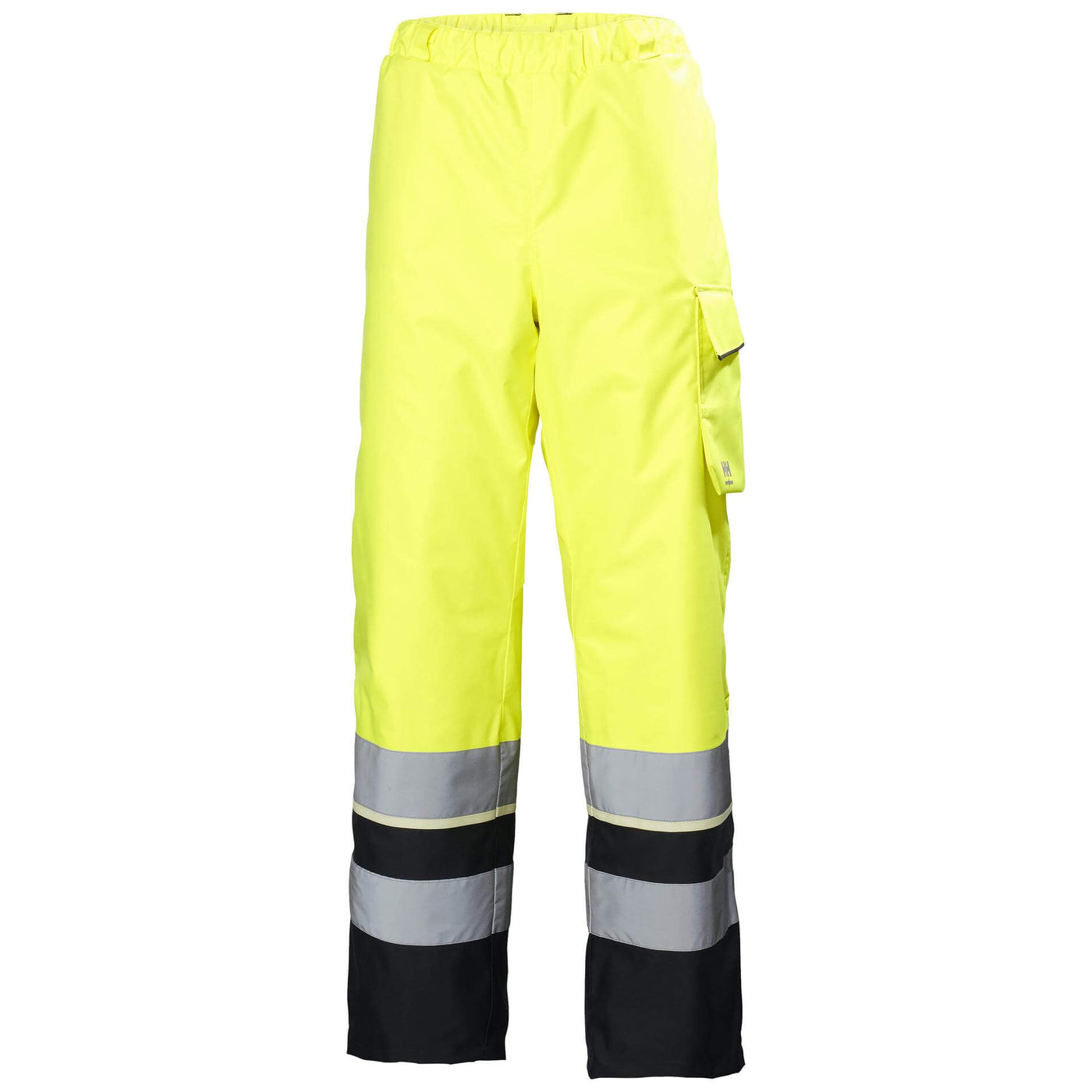 Helly Hansen UC-ME Hi Vis Waterproof Winter Trousers Class 2 Hi Vis Yellow/Ebony 1 Front #colour_hi-vis-yellow-ebony