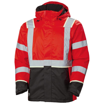 Helly Hansen UC-ME Hi Vis Winter Jacket Hi Vis Red/Ebony 1 Front #colour_hi-vis-red-ebony
